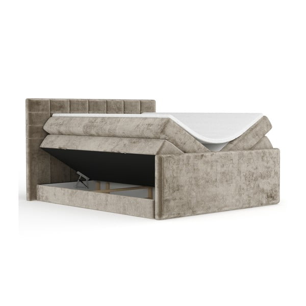 Letto boxspring marrone chiaro con contenitore 200x200 cm Ava – Maison de Rêve-image-2
