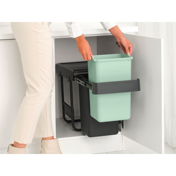Bidone in plastica da incasso per raccolta differenziata in grigio scuro menta 30 l Sort&Go - Brabantia-image-1