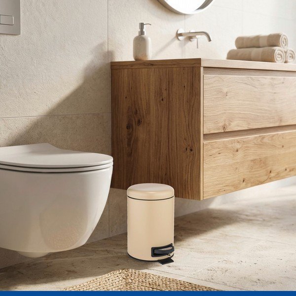 Cestino per la spazzatura beige in acciaio con pedale 3 l Leman – Wenko-image-1