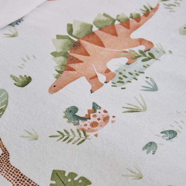 Lenzuolo con angoli per bambini color crema in flanella per letto singolo 90x190 cm Brushed Sleepy Saurus Dino – Catherine Lansfield-image-2