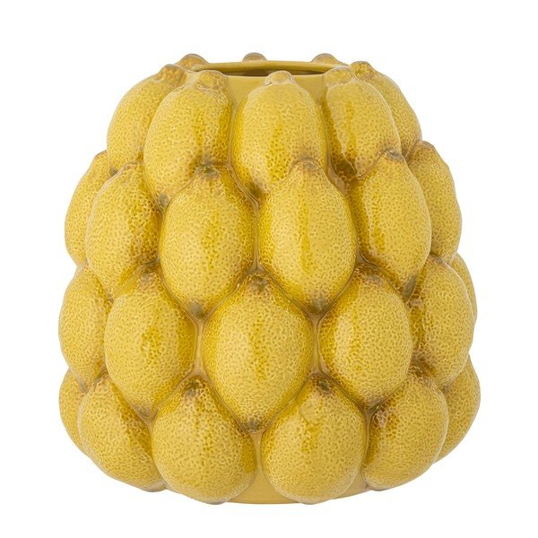 Vaso giallo in gres dipinto a mano (altezza totale 22 cm) Limone – Bloomingville