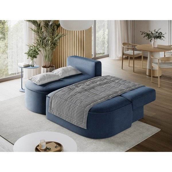 Divano angolare blu scuro allungabile/con contenitore (con penisola a sinistra/con chaise lounge) con rivestimento in velluto a coste Livosa – ELTAP-image-4
