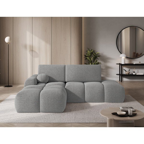 Divano angolare grigio allungabile/con contenitore (con penisola a sinistra/con chaise lounge) con rivestimento in bouclé Vittario – ELTAP-image-1