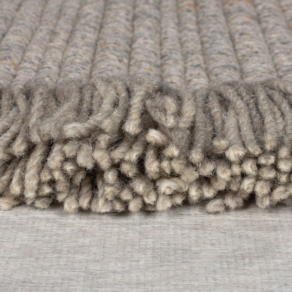 Tappeto grigio in misto lana tessuto a mano 160x230 cm Rene Fringed Ribbed – Flair Rugs-image-4