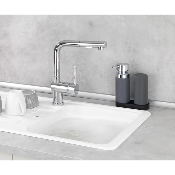 Set dispenser detersivo per piatti con spazzola in silicone grigio Easy Squeez-e - Wenko-image-1