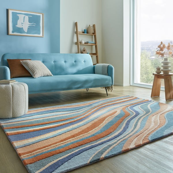 Tappeto blu in lana tessuto a mano 200x290 cm Abstract Flow - Flair Rugs-image-1