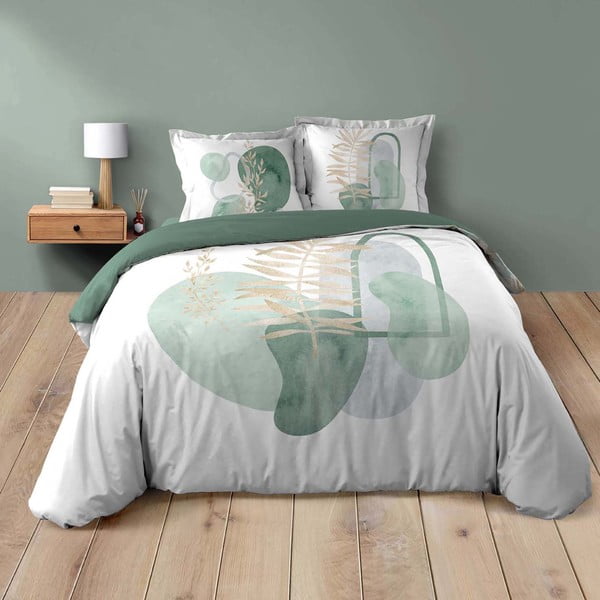 Biancheria da letto in cotone bianco e verde per letto matrimoniale 200x200 cm Terrazia - douceur d'intérieur