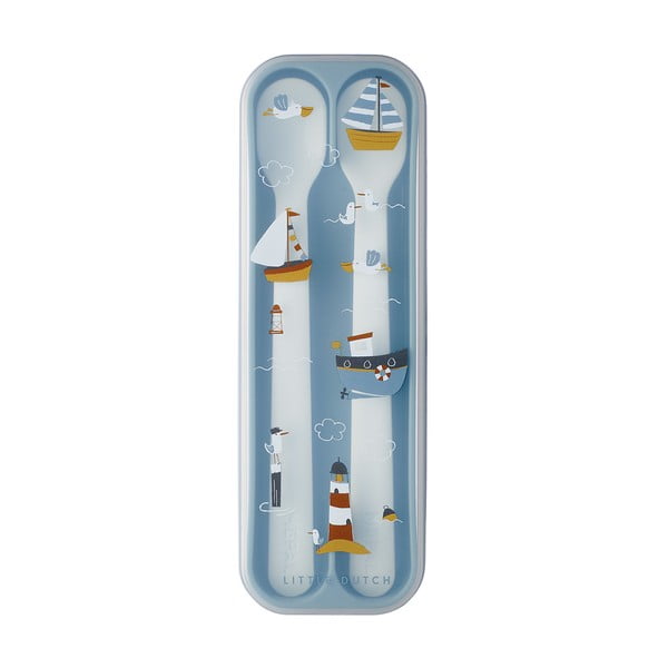 Posate di plastica per bambini in bianco e azzurro 2 pz. Sailors bay - Mepal-image-2