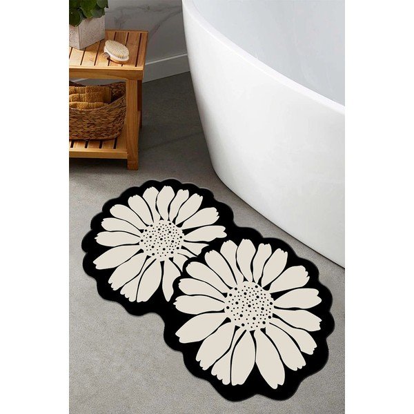 Tappetino per il bagno nero/color crema 70x120 cm Flor Extrana – Foutastic-image-1