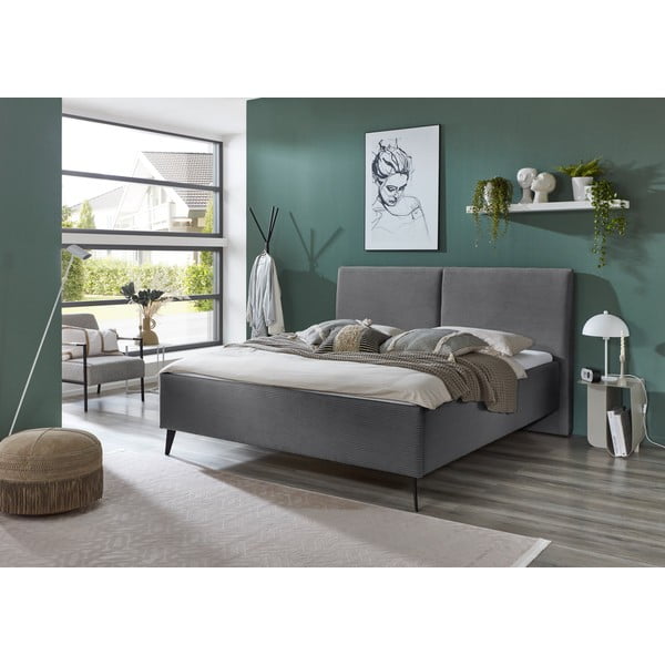 Letto matrimoniale imbottito grigio con contenitore con rete inclusa 180x200 cm Lando – Meise Möbel-image-1