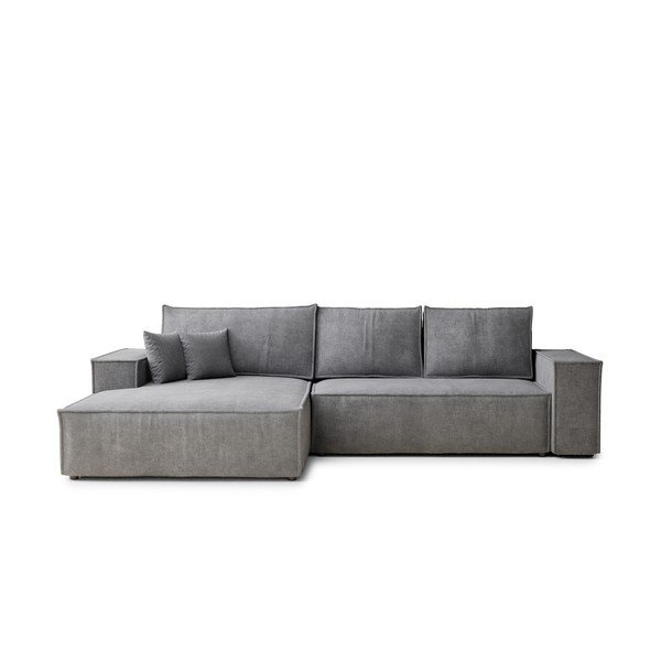 Divano angolare grigio allungabile/con contenitore (con penisola a sinistra/con chaise lounge) con rivestimento in ciniglia Maze – Maison de Rêve