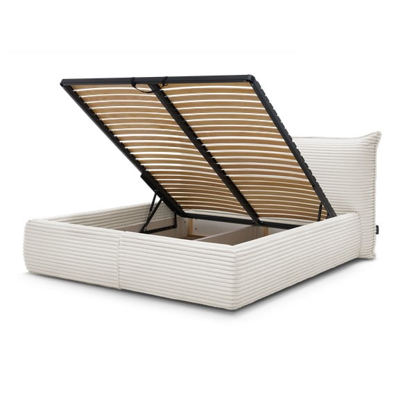 Letto matrimoniale imbottito color crema con contenitore con rete inclusa 160x200 cm Jade – Bobochic Paris-image-1