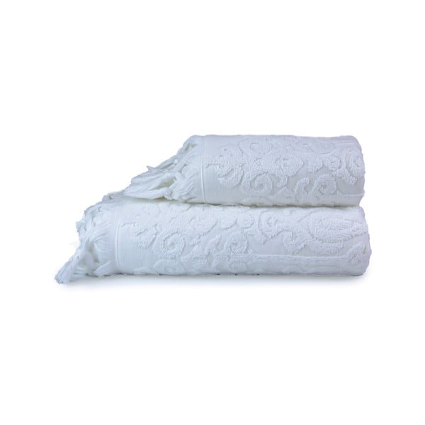 Asciugamani e teli da bagno in cotone bianco in un set di 2 pezzi Kilim - Foutastic