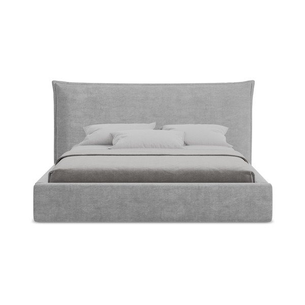 Letto matrimoniale imbottito grigio chiaro con contenitore con rete inclusa 180x200 cm Esala – Makamii-image-4