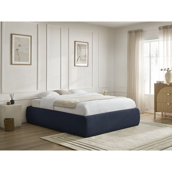 Letto matrimoniale imbottito blu scuro con contenitore/senza testiera con rete inclusa 160x200 cm Inera – Bobochic Paris-image-1