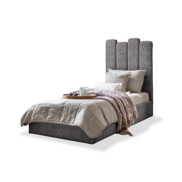Letto singolo imbottito grigio con contenitore con griglia 90x200 cm Dreamy Aurora - Miuform-image-2