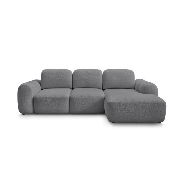 Divano angolare grigio allungabile/con contenitore (con penisola a destra/con chaise lounge) con rivestimento in bouclé Montaigne – Bobochic Paris