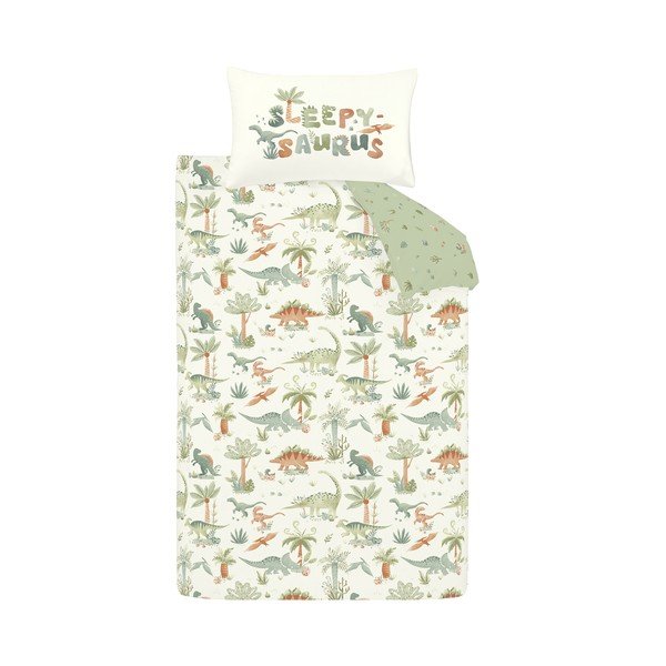 Set copripiumino e federa da bambini color crema in flanella per letto singolo 135x200 cm Brushed Sleepy Saurus Dino – Catherine Lansfield
