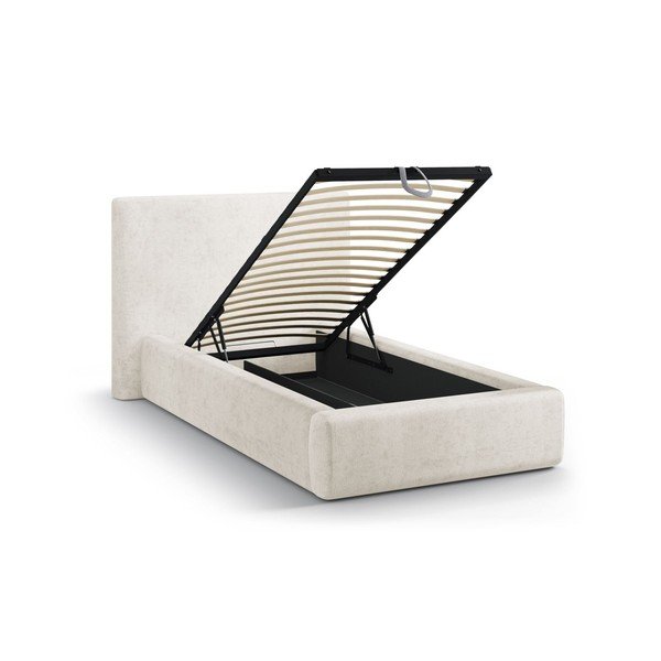 Letto singolo imbottito color crema con contenitore con rete inclusa 90x200 cm Amy – Micadoni -image-1