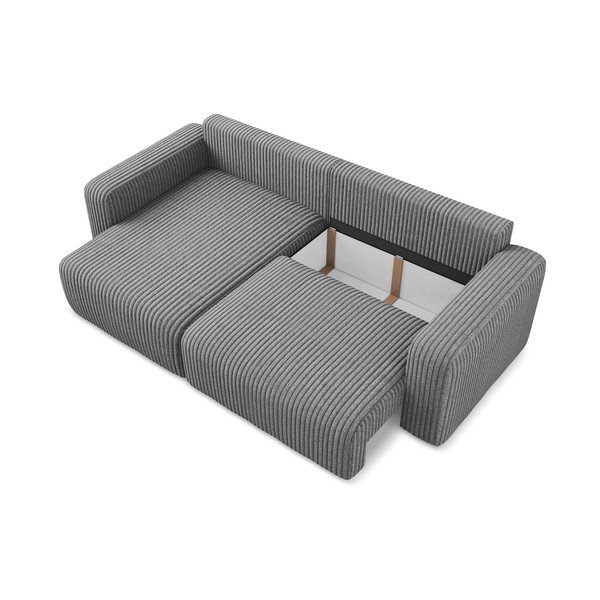 Divano angolare grigio allungabile/con contenitore (con penisola a sinistra/con chaise lounge) con rivestimento in velluto a coste Kona – Makamii-image-4