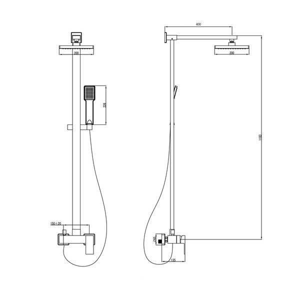 Set per doccia in ottone in argento lucido con batteria con soffione doccia e doccetta 118 cm Latus – Sapho-image-4