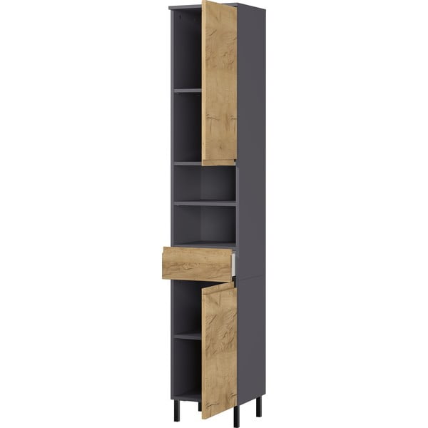 Mobile bagno alto grigio scuro in rovere decorato 34x190 cm Salinas - Germania-image-1