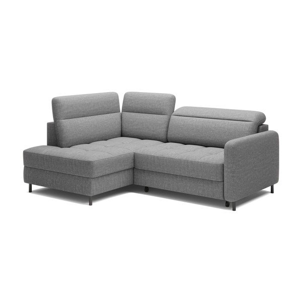 Divano angolare grigio allungabile/con contenitore (con penisola a sinistra/a L) e rivestimento in velluto Barea – ELTAP-image-2