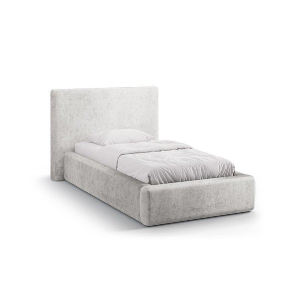 Letto singolo imbottito grigio chiaro con contenitore con rete inclusa 90x200 cm Amy – Micadoni 