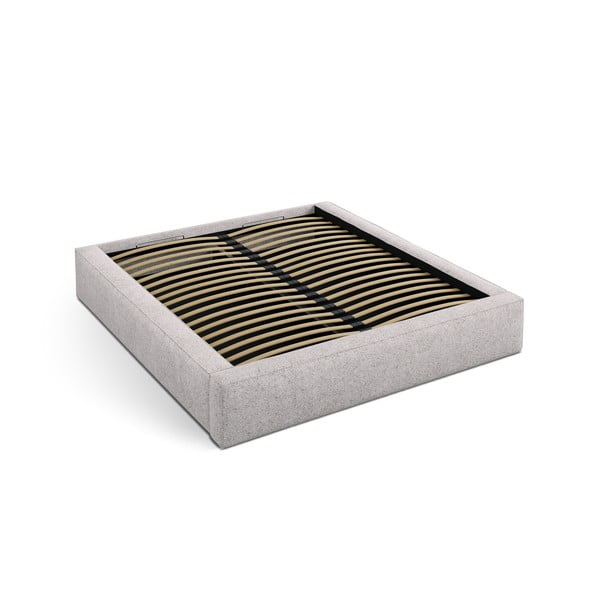 Letto matrimoniale imbottito beige con contenitore e rete inclusi 200x200 cm Simon – Micadoni 