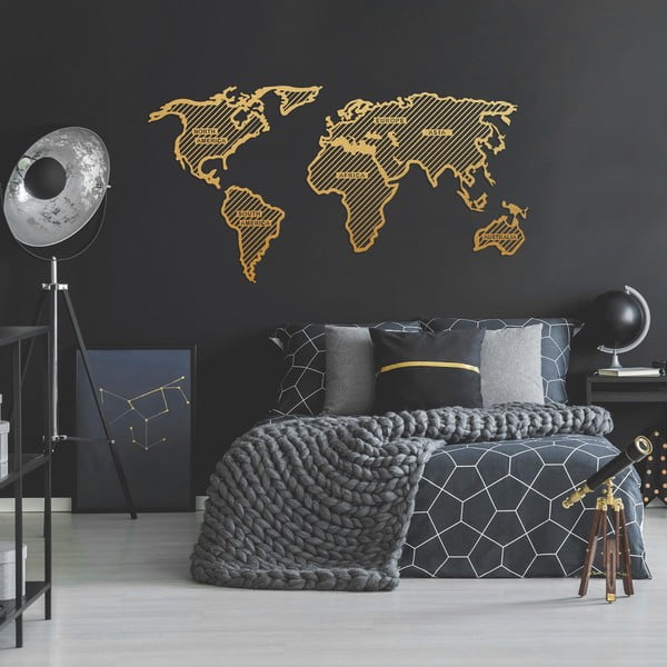 Decorazione murale in metallo color oro , 150 x 80 cm World Map In The Stripes - Wallity
