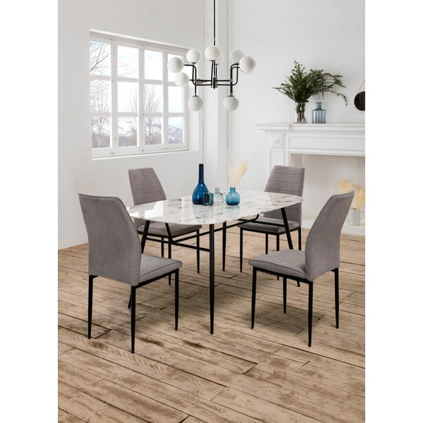 Tavolo da pranzo bianco con piano in vetro e decoro in marmo Alina - Marckeric-image-3