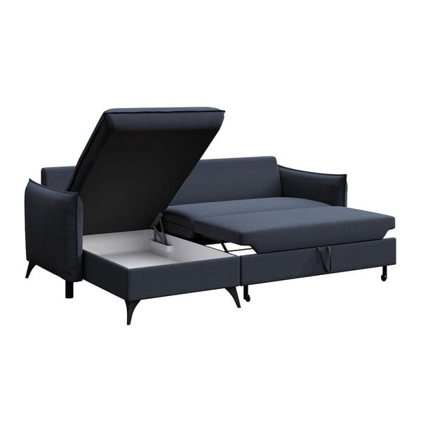 Divano angolare blu allungabile e con contenitore (con penisola a sinistra e chaise lounge) Brim – Rodier-image-3