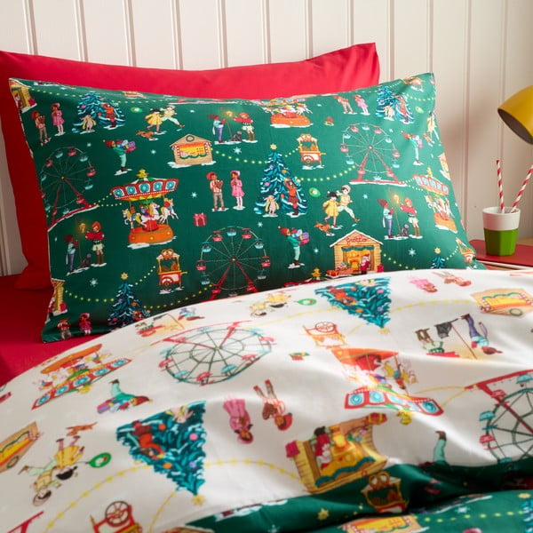 Set copripiumino e federa da bambini verde in cotone per letto matrimoniale 200x200 cm Christmas Fairground – Belle & Boo-image-3