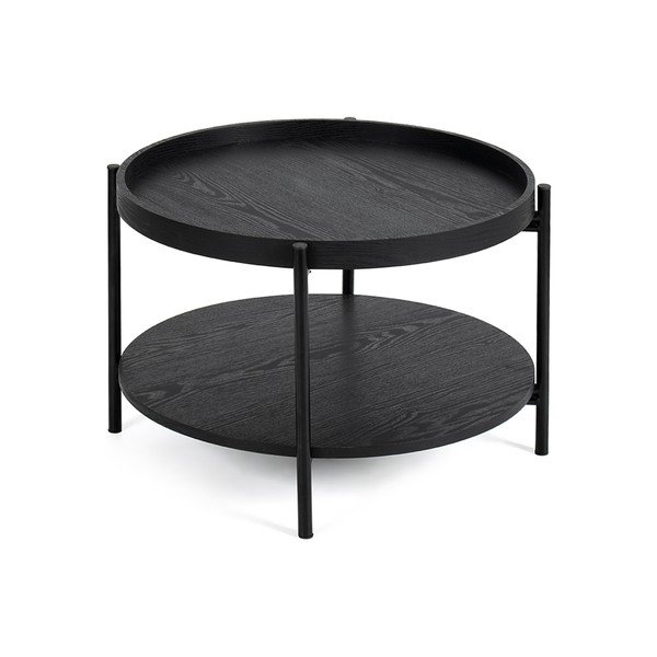 Tavolino da salotto rotondo nero con effetto rovere ø 64 cm Hagen – Bonami Essentials