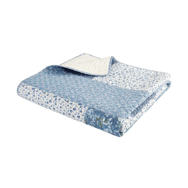 Copriletto trapuntato in cotone blu 220x230 cm Floral Patchwork - Bianca-image-2