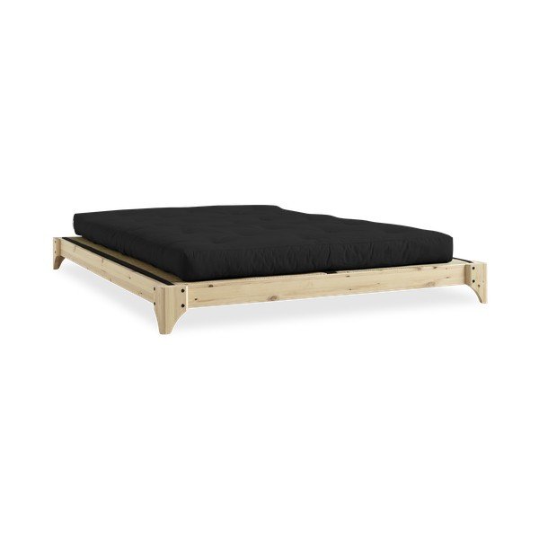 Letto matrimoniale in pino con materasso e tatami Elan Comfort Mat Natural Clear/Black, 160 x 200 cm - Karup Design