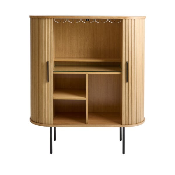 Cantinetta di colore naturale con effetto rovere con ante scorrevoli 100x118x40 cm Nola – Unique Furniture-image-4