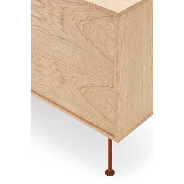 Cassettiera rosso mattone impiallacciata in rovere, larghezza 180 cm Yoko - Teulat-image-1