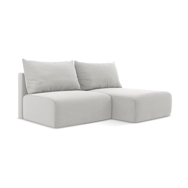 Divano angolare grigio chiaro allungabile/con contenitore (con penisola a destra/con chaise lounge) con rivestimento in velluto Kalena – Makamii-image-2