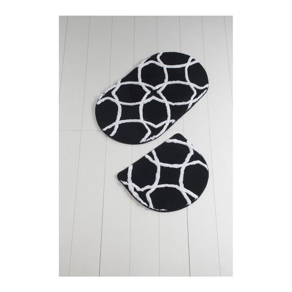 Set di 2 tappeti da bagno bianchi e neri Bonne Oval Black - Foutastic
