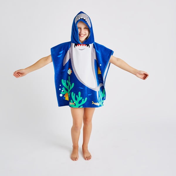 Poncho bambino in cotone blu Shark - Catherine Lansfield-image-1