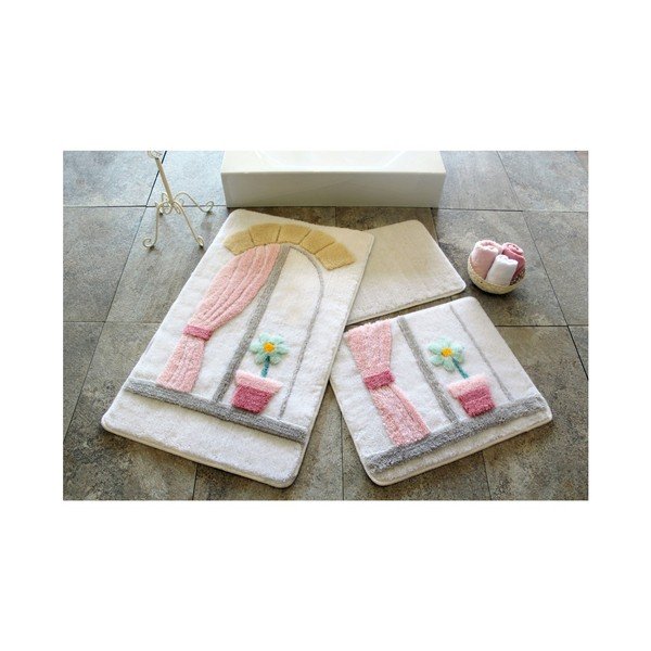 Set di tre tappeti da bagno con motivo a finestra in rosa Knit Knot - Foutastic