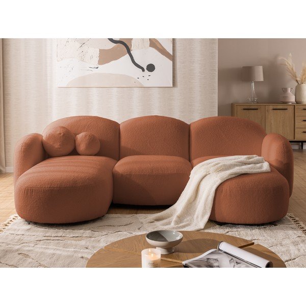 Divano angolare color terracotta (a U) con rivestimento in bouclé Orbit – Ropez-image-1