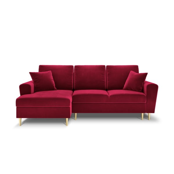 Divano angolare rosso allungabile e con contenitore (con penisola a sinistra/con chaise lounge) con rivestimento in velluto Kyoto – Cosmopolitan Design