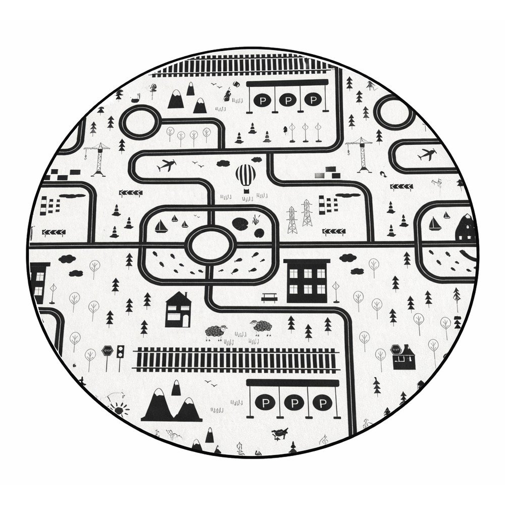 Tappeto da gioco per bambini bianco e nero lavabile ø150 cm In My Town – Mila Home | Tappeti per bambini