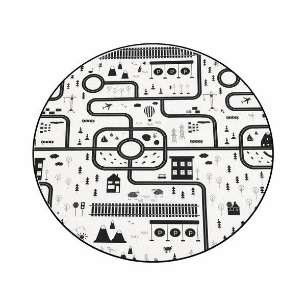 Tappeto da gioco per bambini bianco e nero lavabile ø150 cm In My Town – Mila Home