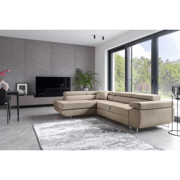 Divano angolare beige allungabile/con contenitore (con penisola a sinistra/a L) Anton – ELTAP-image-3