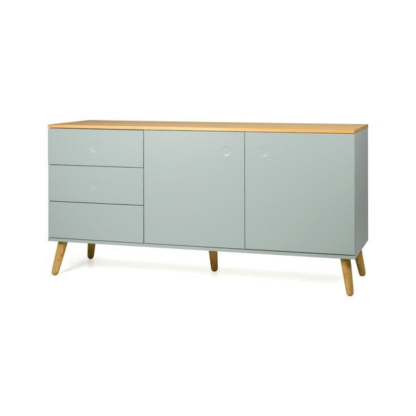 Credenza verde a due ante con gambe in rovere e 3 cassetti Dot - Tenzo-image-2