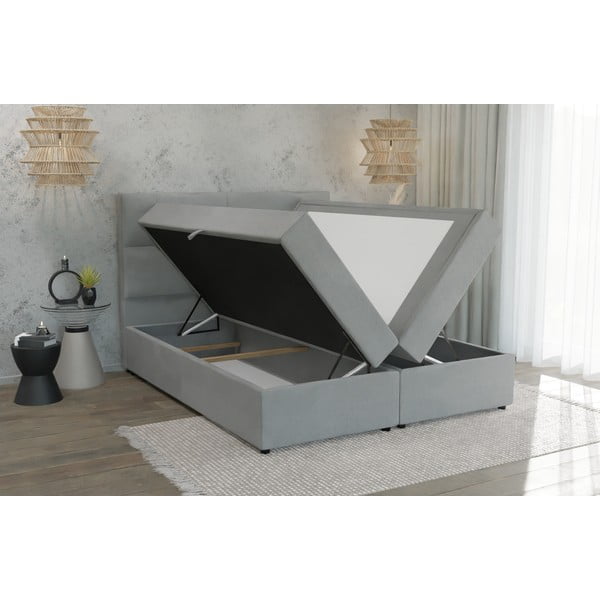 Letto boxspring grigio chiaro con contenitore 160x200 cm Lola - Ropez-image-3