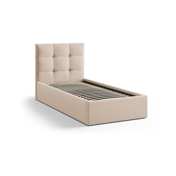 Letto singolo imbottito marrone chiaro con contenitore con rete inclusa 90x200 cm Phaedra – Micadoni -image-2